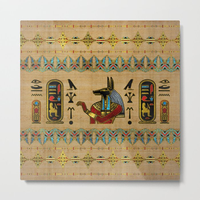 Egyptian Anubis Ornament on papyrus Metal Print