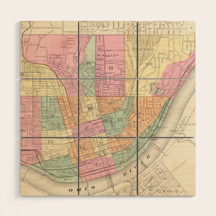 Vintage Map of Cincinnati OH 1872 Wood Wall Art by 