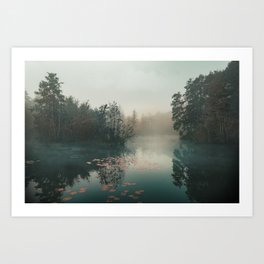 Misty Lake in Autumn Art Print