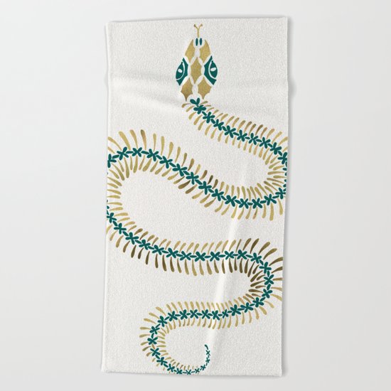 Snake Skeleton – Emerald & Gold Beach Towel