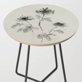 Flower Japanese Ink Painting - Calm Monotone Zen Art Side Table