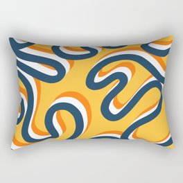 Enae - Orange and Dark Blue Retro Ribbon Swirl Pattern on Yellow Rectangular Pillow