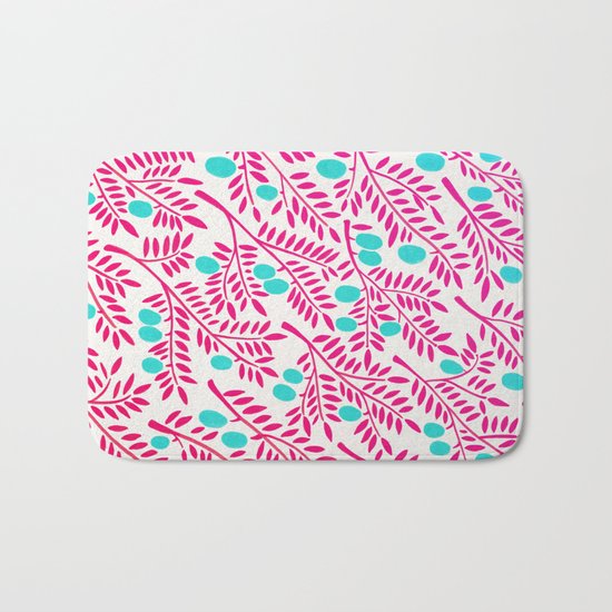 Olive Branches – Pink Ombré & Turquoise Bath Mat