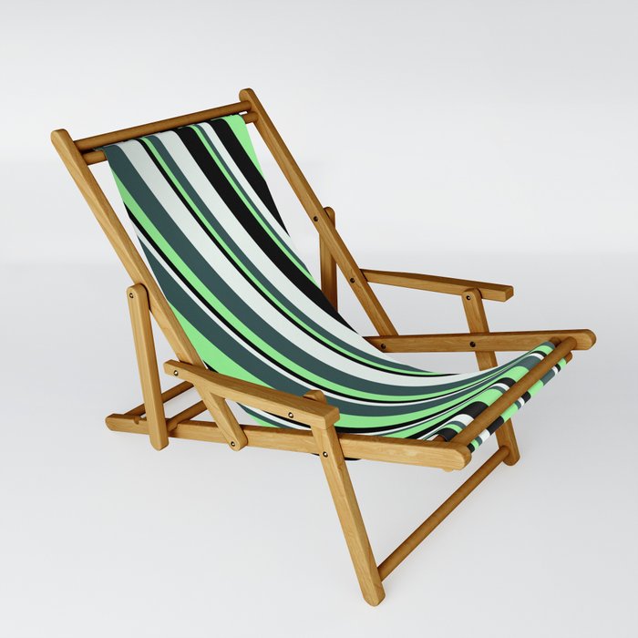 Dark Slate Gray, Green, Black & Mint Cream Colored Stripes/Lines Pattern Sling Chair