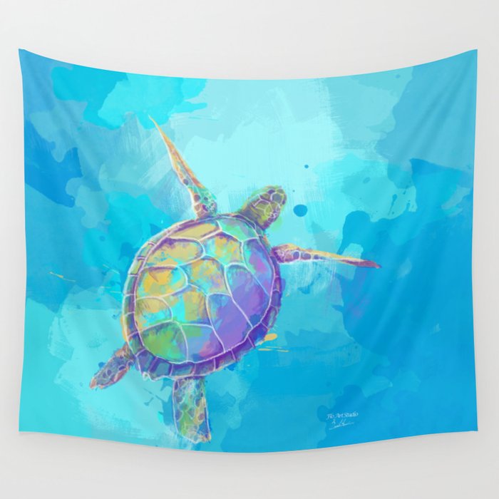 When The Sea Dreams - Sea Turtle Wall Tapestry