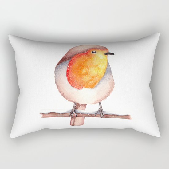 Watercolour Robin in Snow Rectangular Pillow