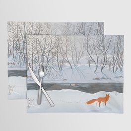 Fox in the winter forest hunting a duck Placemat