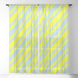 [ Thumbnail: Powder Blue and Yellow Colored Lined Pattern Sheer Curtain ]