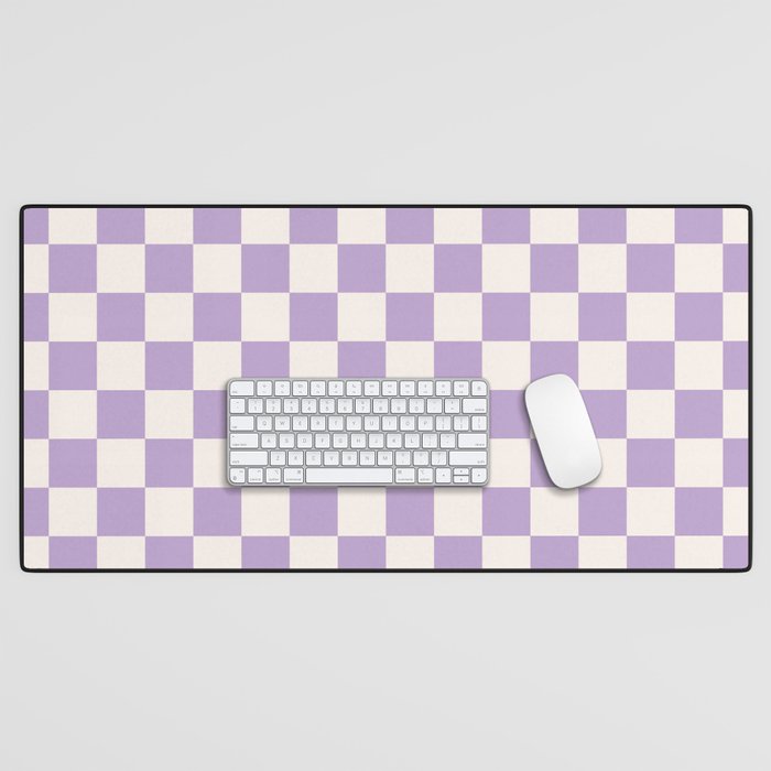 Check Checkered Purple Lilac Lavender Checkerboard Geometric Square Grid Pattern Boho Modern Minimal Desk Mat