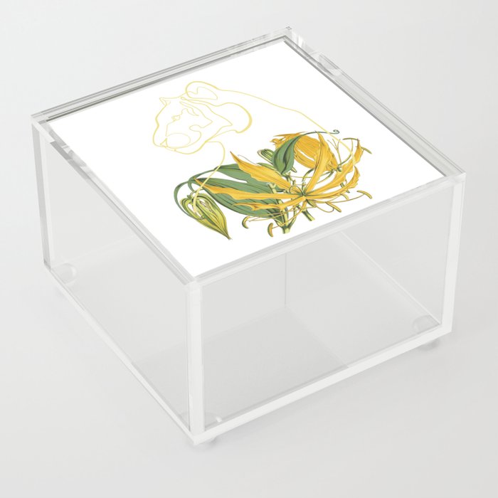 Yellow Lily Line Art Turned Tiger Head Acrylic Box