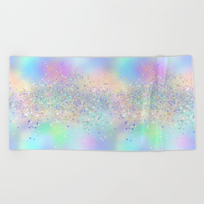 Pretty Holographic Glitter Rainbow Beach Towel