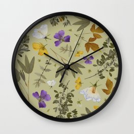 Floral print in collage technique. Wall Clock