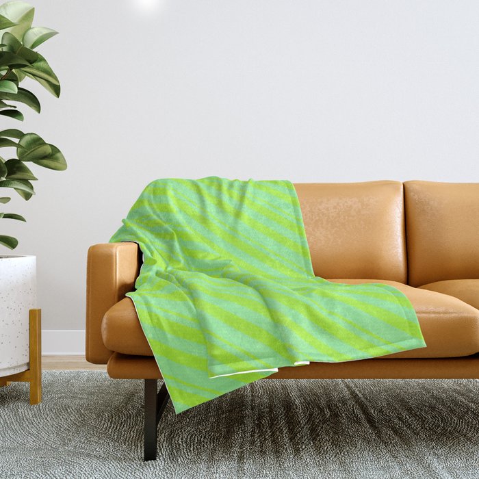 Light Green and Green Colored Stripes/Lines Pattern Throw Blanket