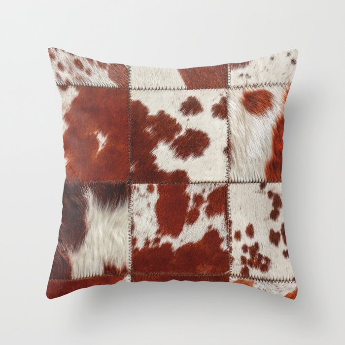 Red Cowhide Patches (Faux Digital Creation, xi 2021) Throw Pillow