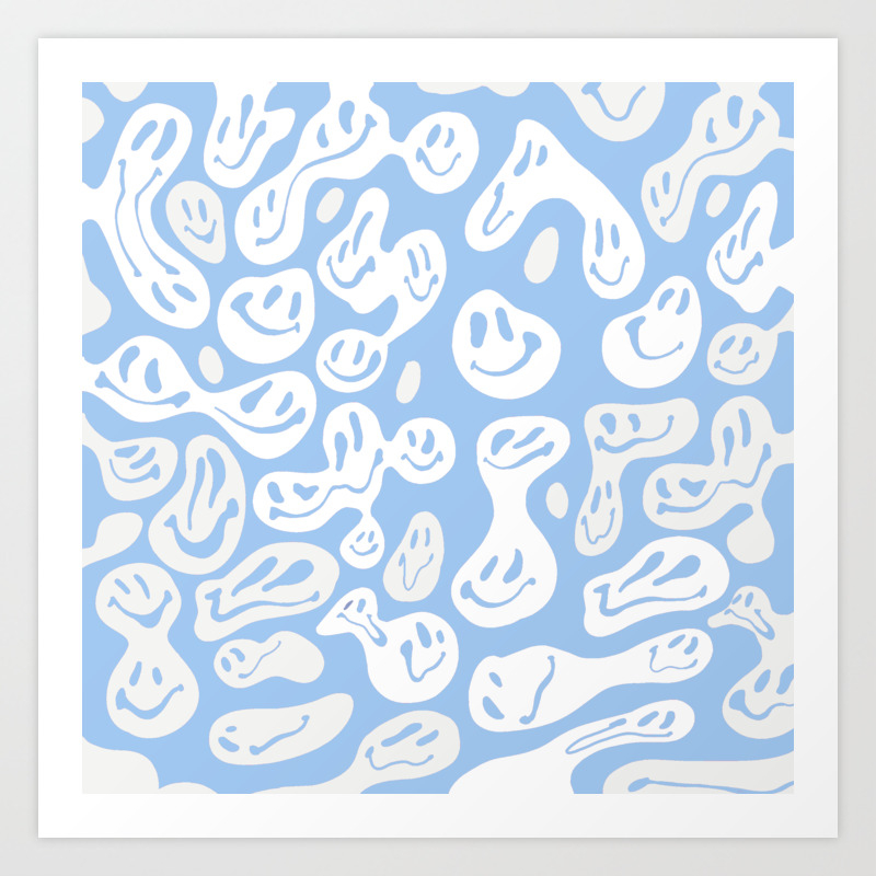 Pastel Blue Dripping Smiley Art Print By Artbylamia Society6