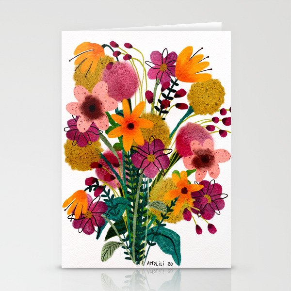 Orange and Purple Flower Bouquet Stationery Cards