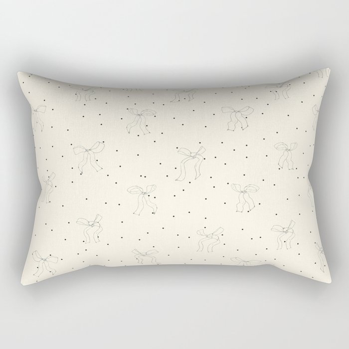 Coquette cream bows on a cream and black polka dot background pattern Rectangular Pillow