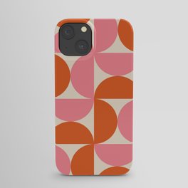 Minimalist Geometric Mid century modern abstract half circles pattern in pink and orange iPhone Case