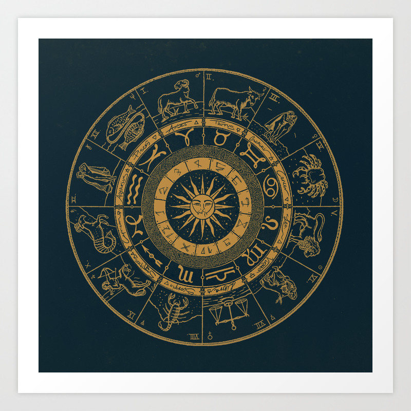 Vintage Zodiac & Astrology Chart | Royal Blue & Gold Art Print