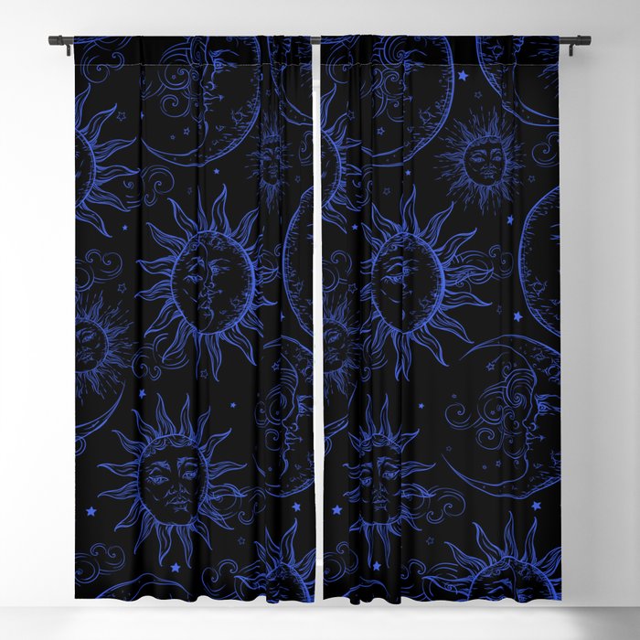 Black & Blue Magic Celestial Vintage Sun & Moon Blackout Curtain