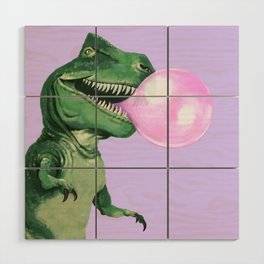 Bubble gum T-Rex in Purple Wood Wall Art