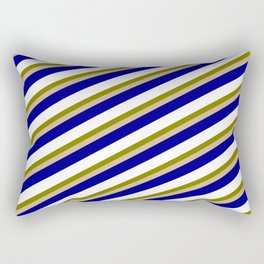 [ Thumbnail: Green, Tan, Dark Blue, and White Colored Stripes/Lines Pattern Rectangular Pillow ]