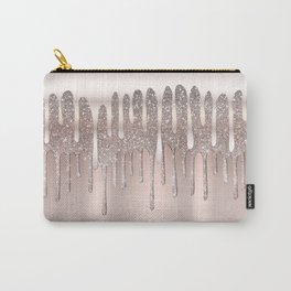 Icy Pink Rose Gold Diamond Dust Glitter Drips Carry-All Pouch