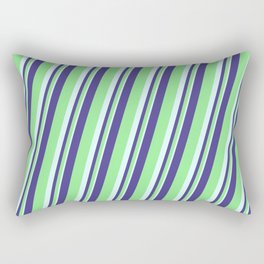 [ Thumbnail: Dark Slate Blue, Light Green & Light Cyan Colored Lined Pattern Rectangular Pillow ]