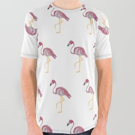 Flamingo Flamingo Flamingoes pattern white background All Over Graphic Tee