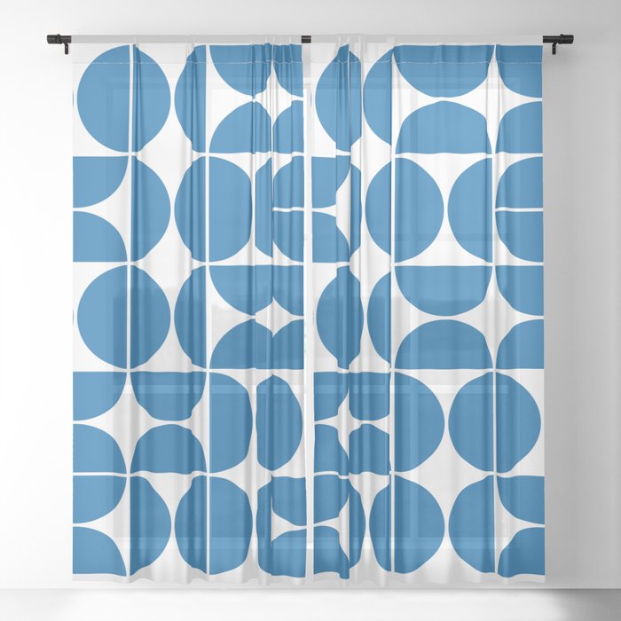 Mid Century Modern Geometric 04 Electric Blue Sheer Curtain