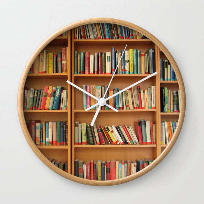 Bookshelf Books Library Bookworm Reading Wall Clock