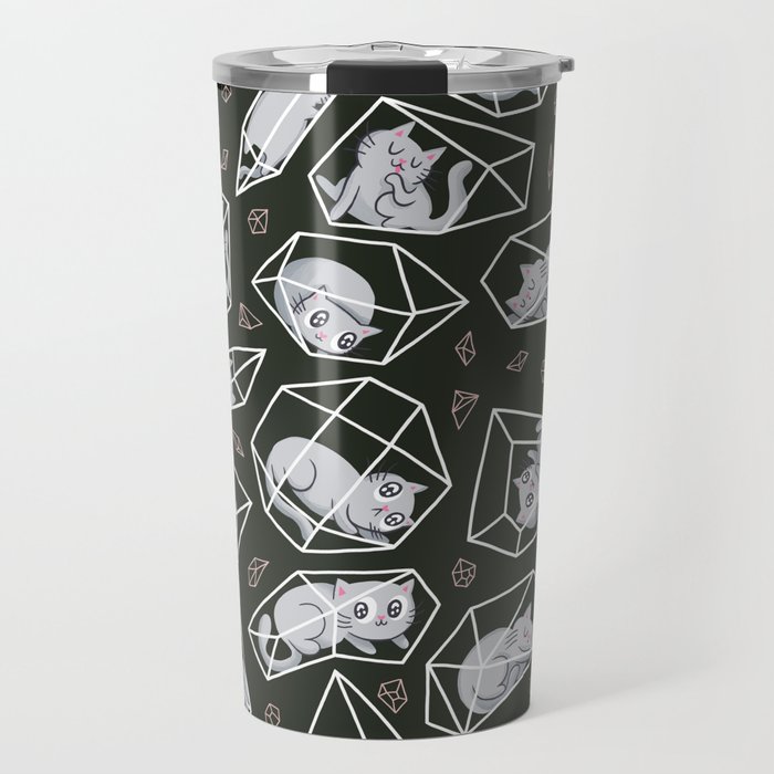 Crystal Cats - Black Travel Mug