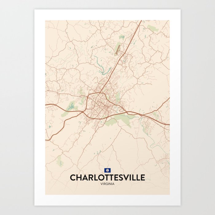 Charlottesville, Virginia, United States - Vintage City Map Art Print