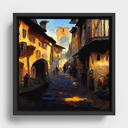 Walking through a medieval Italian village Framed Canvas