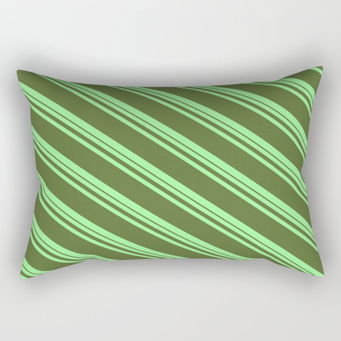 Green and Dark Olive Green Colored Striped Pattern Rectangular Pillow