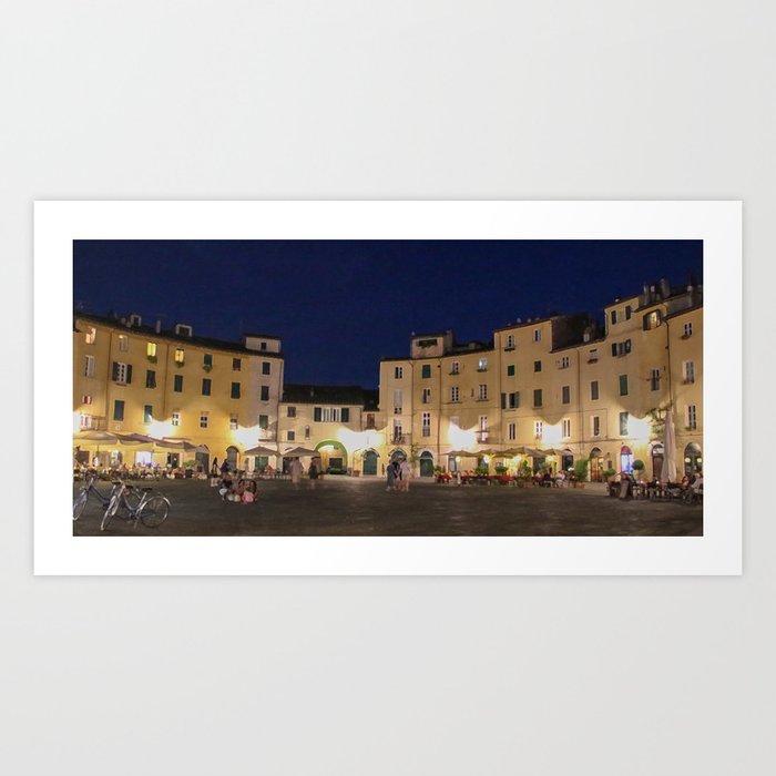 Lucca Piazza dell'Anfiteatro piazza at night Art Print