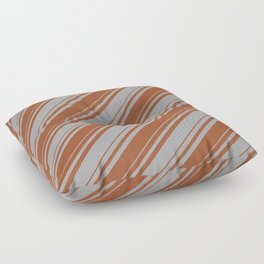 [ Thumbnail: Dark Gray and Sienna Colored Striped/Lined Pattern Floor Pillow ]