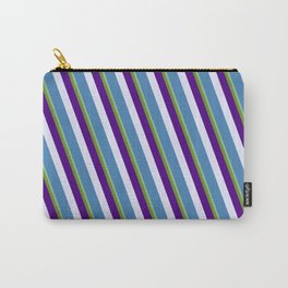 [ Thumbnail: Vibrant Dark Sea Green, Green, Indigo, Lavender, and Blue Colored Pattern of Stripes Carry-All Pouch ]