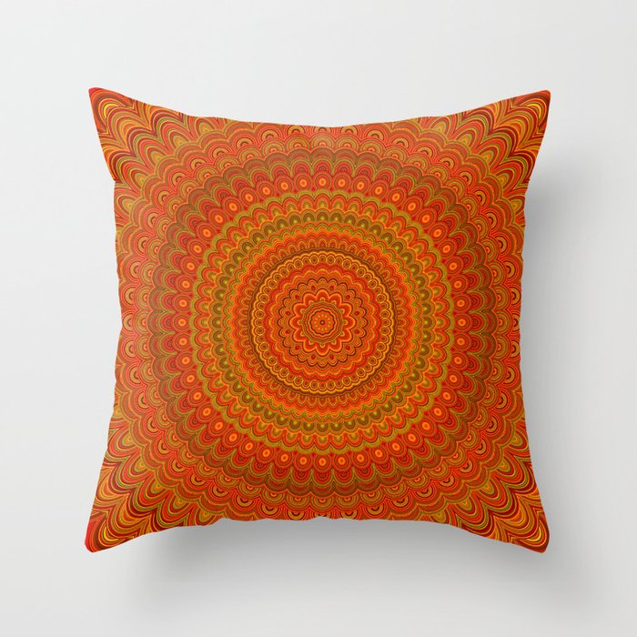 Orange Bohemian Flower Mandala Throw Pillow