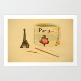 Souvenirs of Paris | Eiffel tower keychain, music box and metro ticket Art Print | Music Box, Paris, Color, Ticket, Photo, Parisian, Souvenir, Eiffeltower, Nostalgia, Travel Photography 