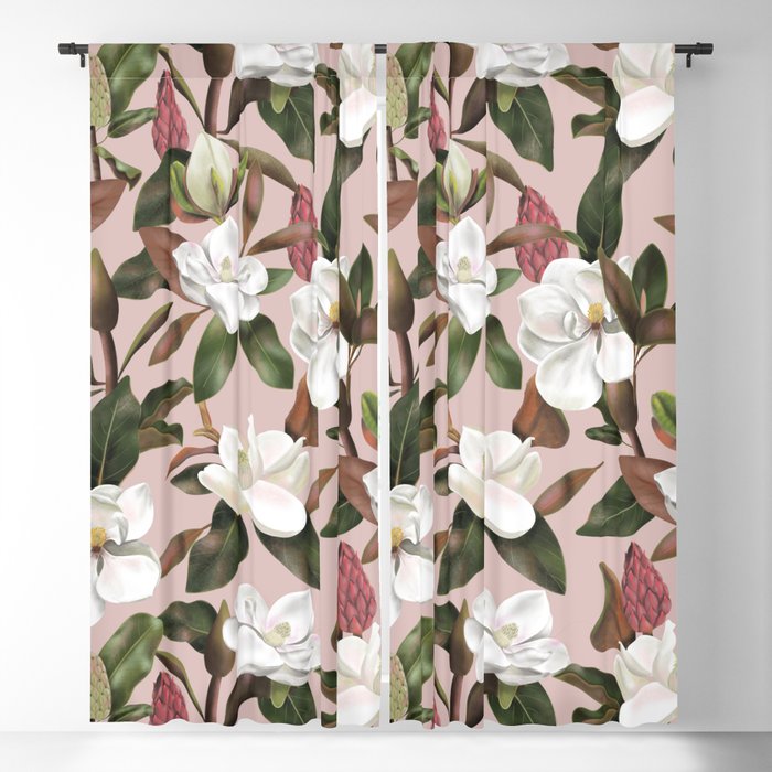 Pink Magnolias Pattern Blackout Curtain