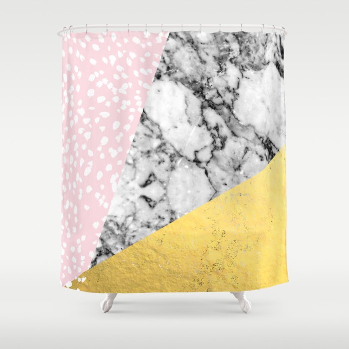 Trini - abstract painting texture gold pastel pink marble trendy hipster minimal art design bklyn  Shower Curtain