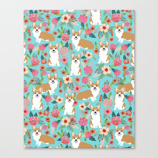 Welsh Corgi floral spring garden nature dog art pet portrait corgis must have gifts for dog person Canvas Print