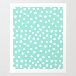 Preppy mint  dots polka dots abstract minimal white brushstroke dot pattern print painting  Art Print