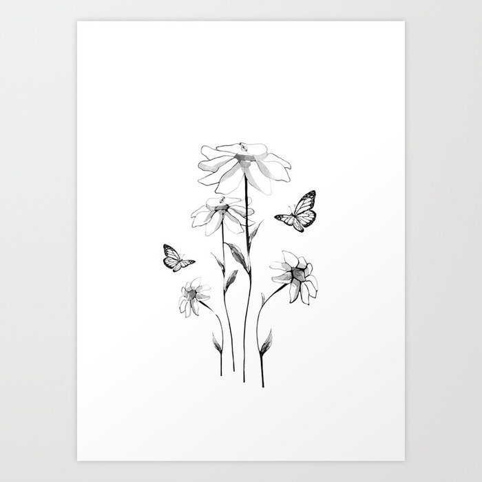 Flowers and butterflies 2 Art Print