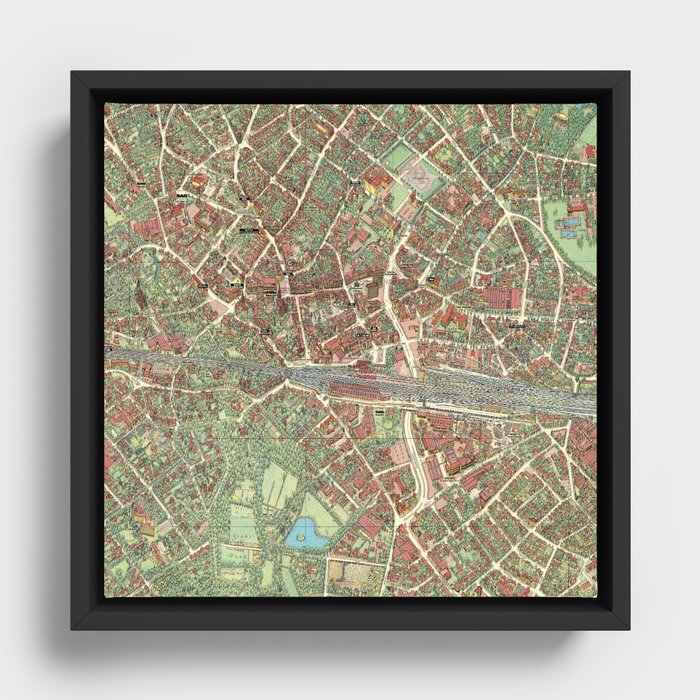 Vintage Map of Guetersloh, Germany Framed Canvas