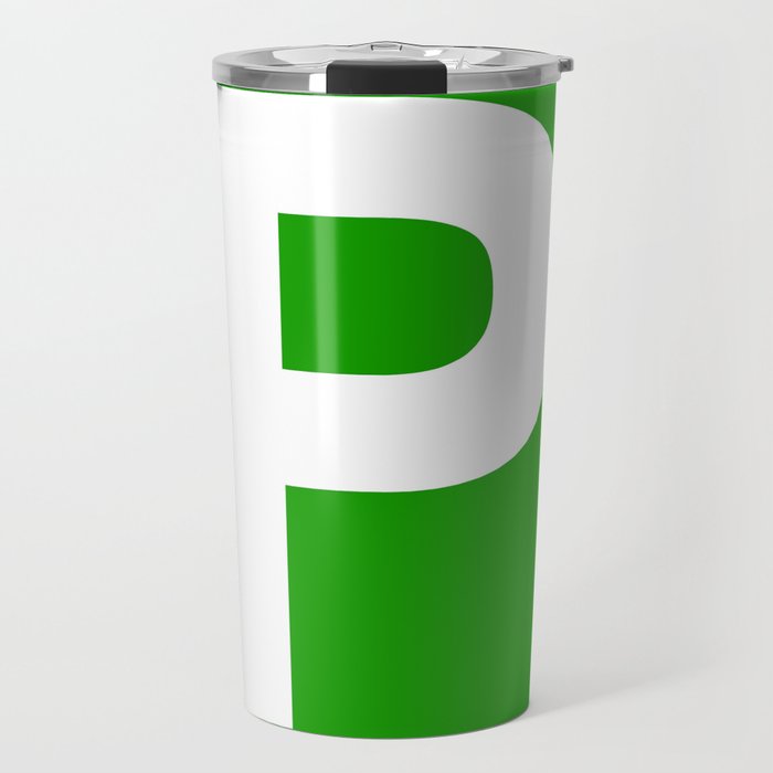 Letter P (White & Green) Travel Mug