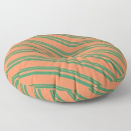 [ Thumbnail: Sea Green & Coral Colored Striped/Lined Pattern Floor Pillow ]