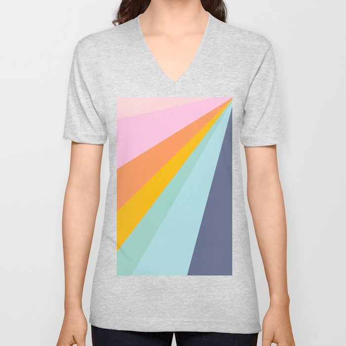 Colorful Retro Abstract Geometric Diagonal Stripes  V Neck T Shirt