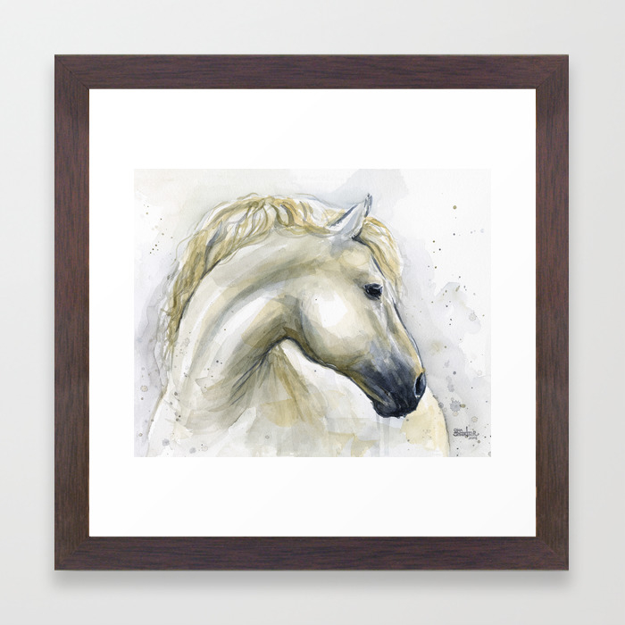 White Horse Watercolor Painting Animal Horses Framed Art Print By